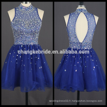 Nouvelle Robe de Cocktail Court Royal Bleu Robe de Soirée en Cristal Robe de Soirée Bling Bling